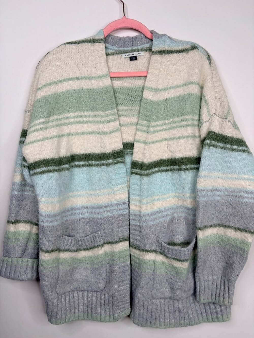 American Eagle AE Whoa So Cozy Fuzzy Cardigan Grey Multi Medium #A3176 - Picture 4 of 8